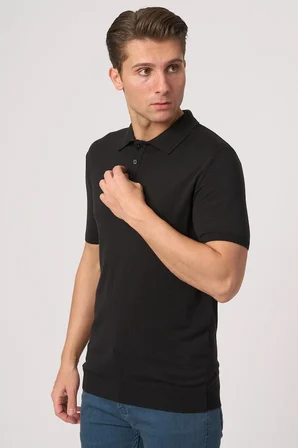 WHİTE STONE  2025-Y  25251 POLA YAKA DÜG.BASIC  TSHIRT    SİYAH