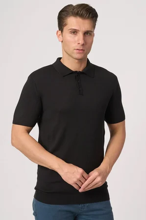 WHİTE STONE  2025-Y  25251 POLA YAKA DÜG.BASIC  TSHIRT    SİYAH