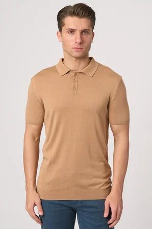 WHİTE STONE  2025-Y  25251 POLA YAKA DÜG.BASIC  TSHIRT    VİZON