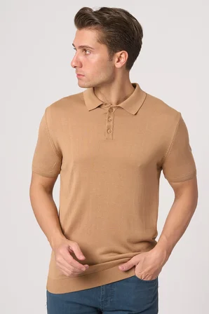 WHİTE STONE  2025-Y  25251 POLA YAKA DÜG.BASIC  TSHIRT    VİZON