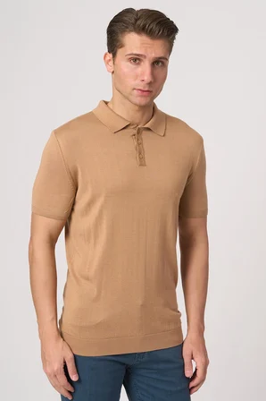 WHİTE STONE  2025-Y  25251 POLA YAKA DÜG.BASIC  TSHIRT    VİZON