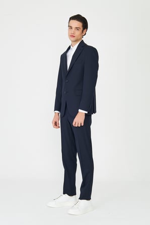 Lacivert Modern Slim Fit Dokulu Kumaş Şık Klasik Yaka Zamansız Takım Elbise