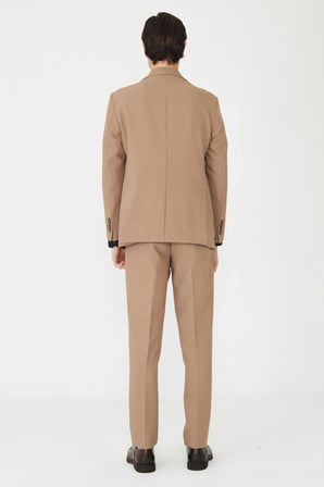 Koyu Bej Düz Kumaş Modern Slim Fit Klasik Yaka Takım Elbise
