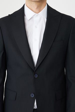 Lacivert İnce Çizgili Modern Slim Fit Klasik Yaka Takım Elbise