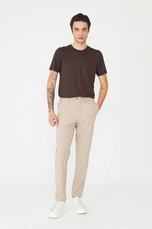 Bej Bağcıklı Smart Casual Jogger Pantolon