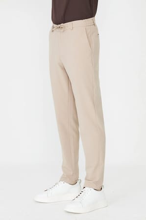 Bej Bağcıklı Smart Casual Jogger Pantolon
