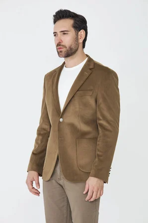 Kahverengi Fitilli Kadife Slim Fit Blazer Ceket