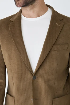 Kahverengi Fitilli Kadife Slim Fit Blazer Ceket