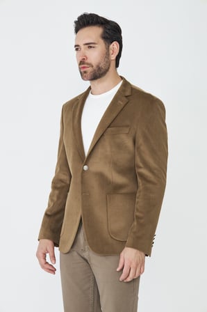 Kahverengi Fitilli Kadife Slim Fit Blazer Ceket