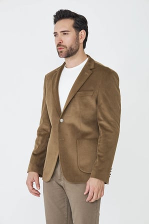 Kahverengi Fitilli Kadife Slim Fit Blazer Ceket