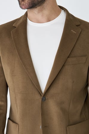 Kahverengi Fitilli Kadife Slim Fit Blazer Ceket