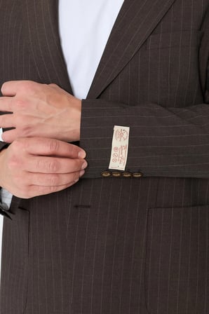 Kahverengi Çizgili 6 Drop Erkek Slim Fit Takım Elbise