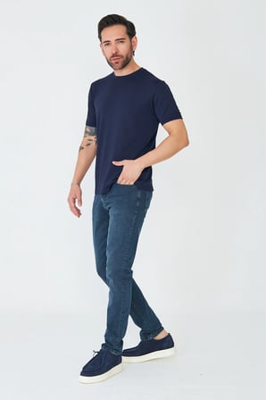 Koyu Mavi Düz Kesim Klasik Günlük Jean Pantolon