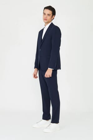 Lacivert Klasik Yaka Modern Slim Fit Yelekli Takım Elbise