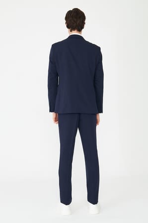 Lacivert Klasik Yaka Modern Slim Fit Yelekli Takım Elbise