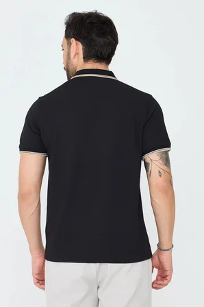 Siyah Erkek Fermuarlı Polo Yaka Tişört