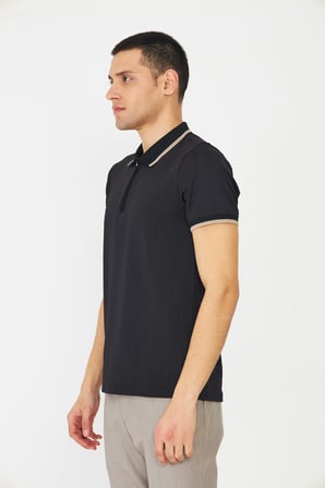 Siyah Fermuarlı Polo Yaka Erkek T-Shirt
