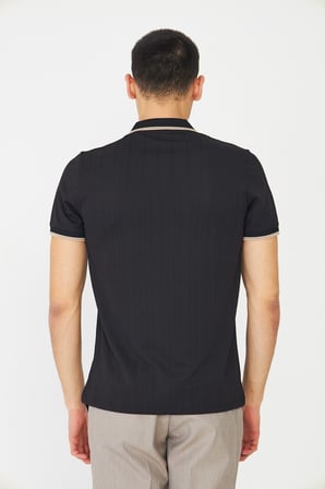 Siyah Fermuarlı Polo Yaka Erkek T-Shirt