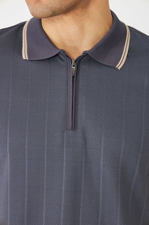 Gri Fermuarlı Polo Yaka Erkek T-Shirt