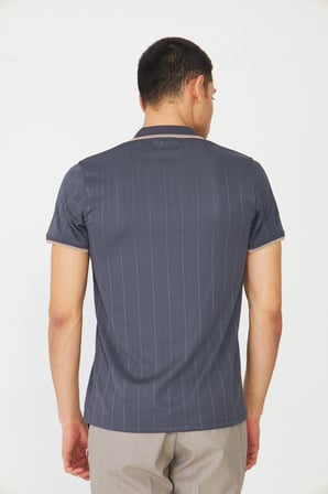 Gri Fermuarlı Polo Yaka Erkek T-Shirt