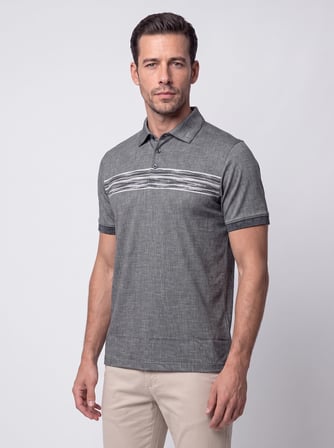 Siyah Mikro Desenli Regular Fit Erkek Polo Yaka Tişört