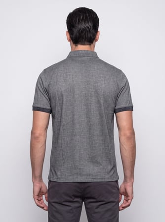 Siyah Mikro Desenli Regular Fit Erkek Polo Yaka Tişört