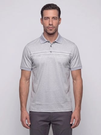 Gri Mikro Desenli Regular Fit Erkek Polo Yaka Tişört
