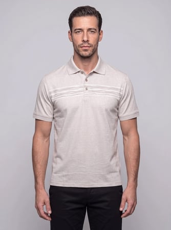 Bej Mikro Desenli Regular Fit Erkek Polo Yaka Tişört
