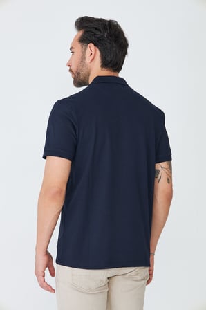 Lacivert Klasik Yaka Çift Düğmeli Polo Yaka T-shirt