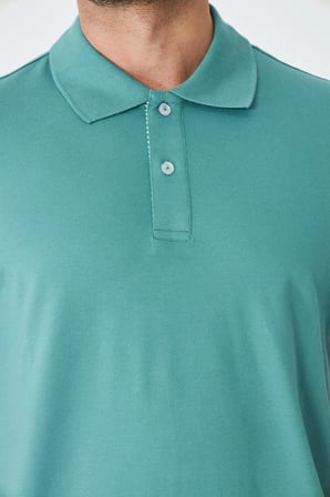 Açık Yeşil Çift Düğmeli Klasik Polo Yaka Tişört