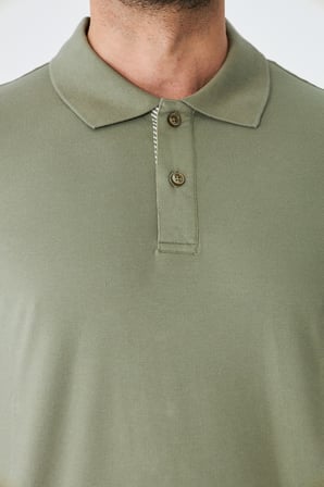Haki Çift Düğmeli Klasik Polo Yaka T-shirt