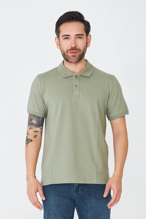 Haki Çift Düğmeli Klasik Polo Yaka T-shirt