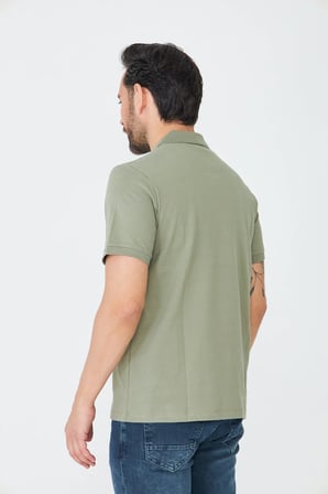 Haki Çift Düğmeli Klasik Polo Yaka T-shirt