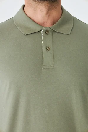 Haki Çift Düğmeli Klasik Polo Yaka T-shirt