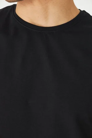 Siyah Basic Bisiklet Yaka Erkek T-Shirt