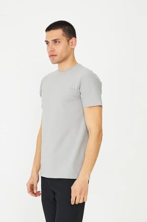 Gri Basic Bisiklet Yaka Erkek T-Shirt