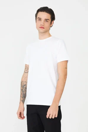 Beyaz Bisiklet Yaka Basic Erkek T-Shirt