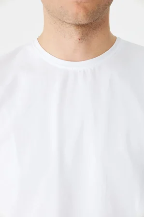 Beyaz Bisiklet Yaka Basic Erkek T-Shirt