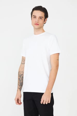 Beyaz Bisiklet Yaka Basic Erkek T-Shirt