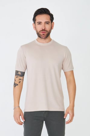Bej Sıfır Yaka Basic Tişört