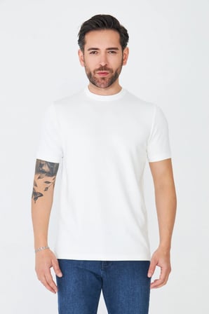 Beyaz Sıfır Yaka Basic T-shirt
