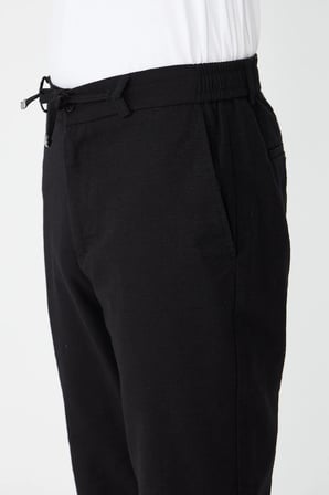 Siyah Rahat Kalıp Bağcıklı Jogger Pantolon