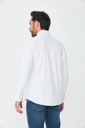 Beyaz Lacivert Çizgili Slim Fit Erkek Gömlek