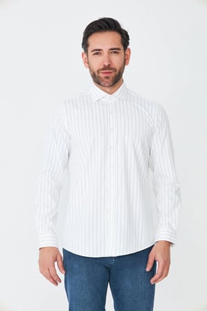 Beyaz Lacivert Çizgili Slim Fit Erkek Gömlek