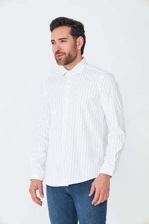 Beyaz Lacivert Çizgili Slim Fit Erkek Gömlek