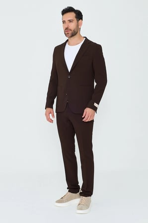 Kahverengi Mono Yaka 6 Drop Regular Fit Jogger Takım Elbise