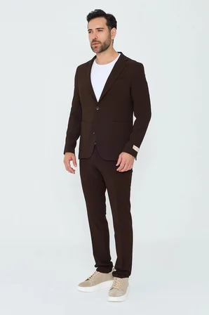 Kahverengi Mono Yaka 6 Drop Regular Fit Jogger Takım Elbise