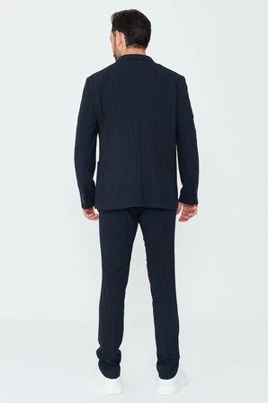 Lacivert Kruvaze İnce Çizgili 6 Drop Regular Fit Takım Elbise