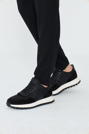 Siyah Hakiki Deri Bağcıklı Yüksek Tabanlı Erkek Sneaker