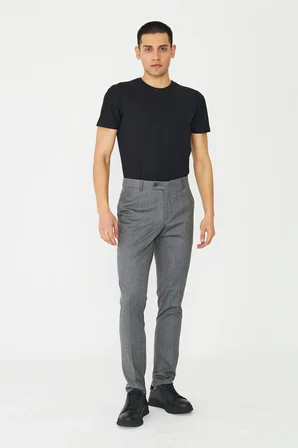 Gri Erkek Modern Kalıp Klasik Kumaş Pantolon